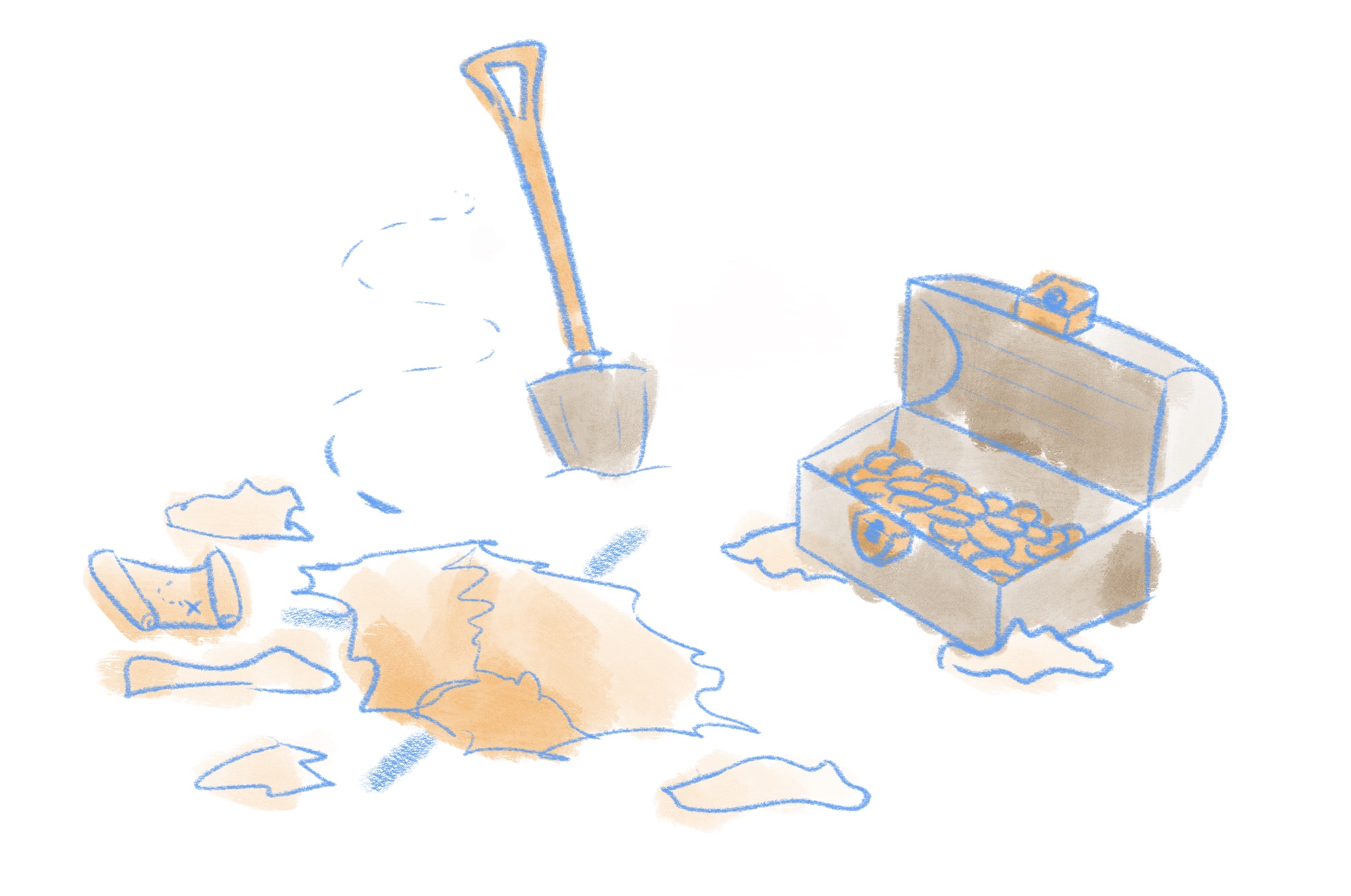 An illustration of buried treasure having been dug up